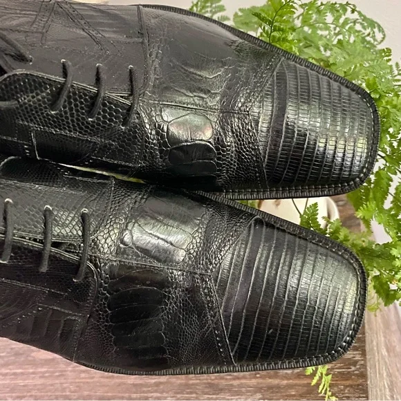 Vtg Exotic Teju Lizard Ostrich Skin David Eden Mens 11 Oxfords Dress Shoes Black - Picture 5 of 12